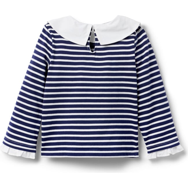 Striped Collared Ruffle Cuff Long Bell Sleeve Top, Merchant Marine - T-Shirts - 2