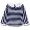 Striped Collared Ruffle Cuff Long Bell Sleeve Top, Merchant Marine - T-Shirts - 2