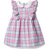 Plaid Ruffle Short Sleeve Peter Pan Collar Ponte Dress, Jet Ivory - Dresses - 1 - thumbnail