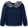 Ditsy Floral Collared Long Puff Sleeve Sweatshirt, Merchant Marine - Sweatshirts - 1 - thumbnail