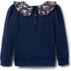 Ditsy Floral Collared Long Puff Sleeve Sweatshirt, Merchant Marine - Sweatshirts - 2