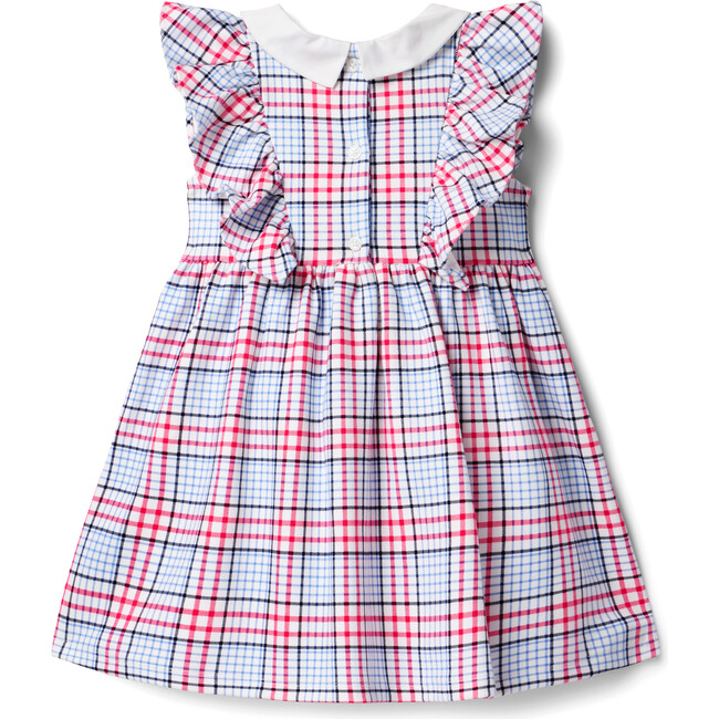 Plaid Ruffle Short Sleeve Peter Pan Collar Ponte Dress, Jet Ivory - Dresses - 2