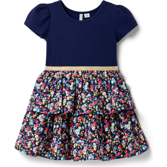 Ditsy Floral Ribbed Tiered Dress & Bloomer, Merchant Marine