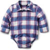 Baby Madras Plaid Long Sleeve Button Snap Bodysuit, Merchant Marine - Bodysuits - 1 - thumbnail