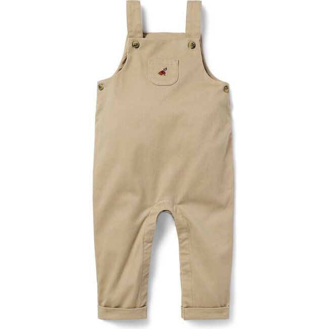 Baby French Bulldog Embroidered Sleeveless Twill Overall, Jack Khaki