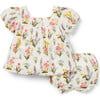 Baby Floral Print Square Neck Matching Set, Jet Ivory - Mixed Apparel Set - 1 - thumbnail