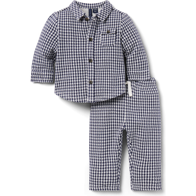 Baby Houndstooth Long Sleeve Matching Set, Merchant Marine