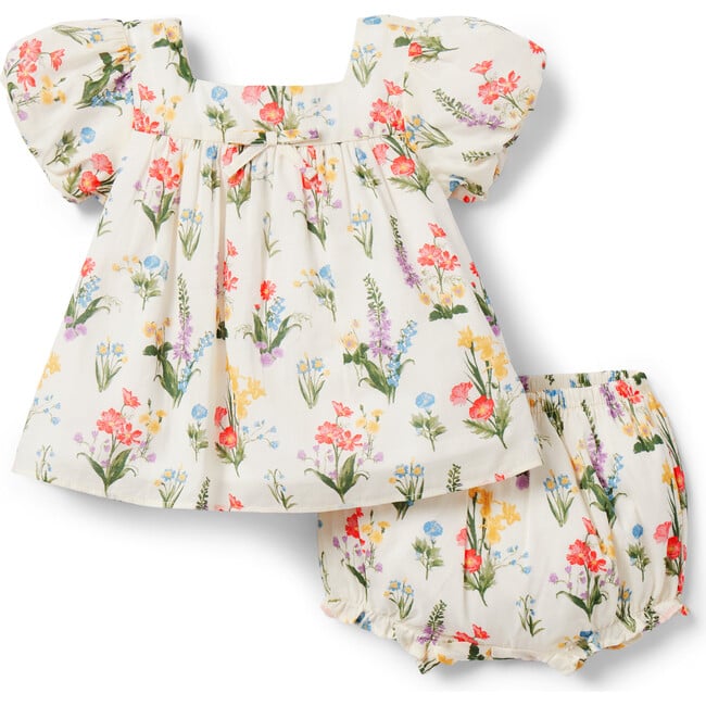 Baby Floral Print Square Neck Matching Set, Jet Ivory - Mixed Apparel Set - 2