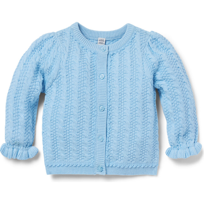 Baby Cable Knit Ruffle Cuff Long Sleeve Cardigan, Soft Blue