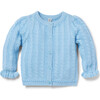 Baby Cable Knit Ruffle Cuff Long Sleeve Cardigan, Soft Blue - Sweaters - 1 - thumbnail