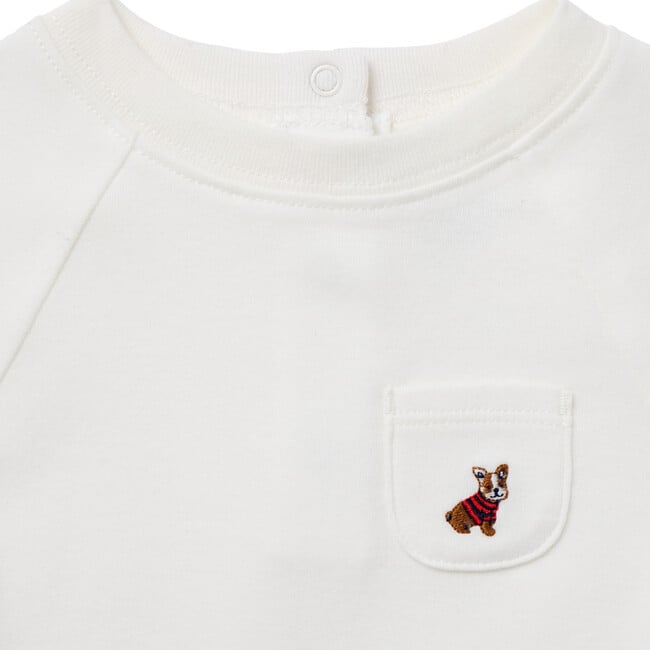 Baby French Bulldog Embroidered Raglan Sleeve Snap Bodysuit, Jet Ivory - Bodysuits - 2