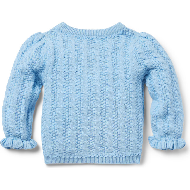 Baby Cable Knit Ruffle Cuff Long Sleeve Cardigan, Soft Blue - Sweaters - 2