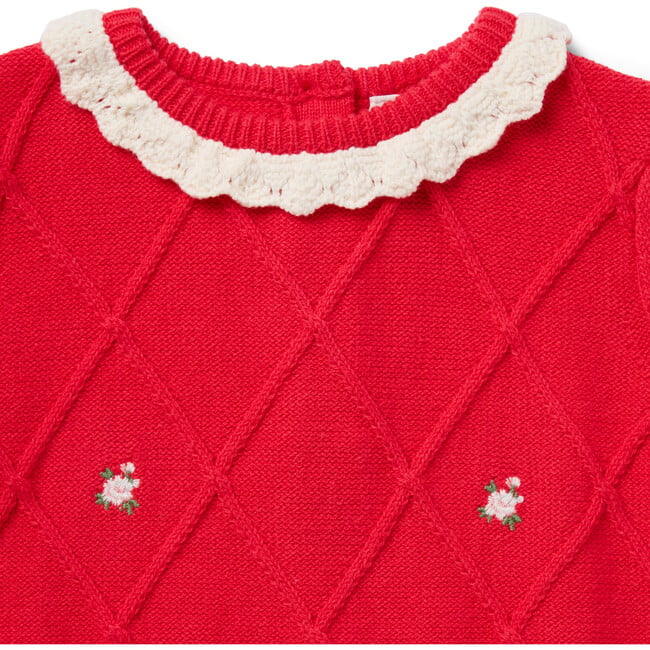 Baby Embroidered Short Sleeve Matching Sweater & Short Set, Bright Red - Sweaters - 3