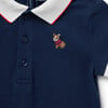 Baby French Bulldog Embroidered Short Sleeve Polo Romper, Merchant Marine - Rompers - 4