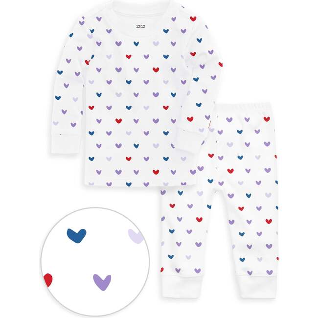 The Organic Long Sleeve Pajama Set, Lilac Hearts