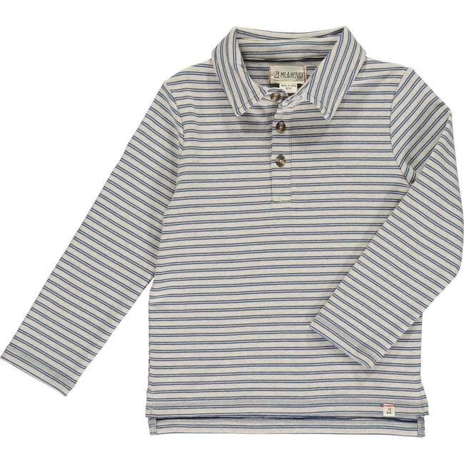 Midway Striped Long Sleeve Polo Shirt, Double Navy