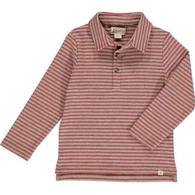 Midway Striped Long Sleeve Polo Shirt, Double Red