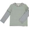 Cameron Striped Mock Double Sleeve Tee, Green & Blue & Cream - T-Shirts - 1 - thumbnail