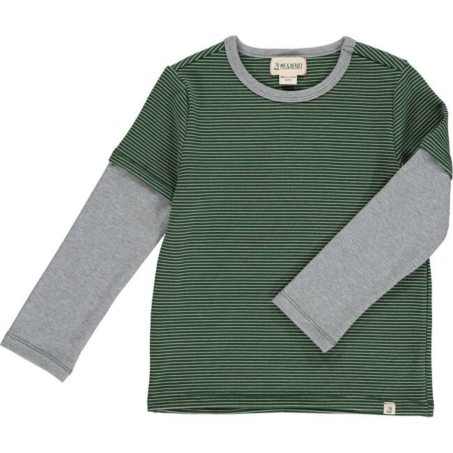 Cameron Striped Mock Double Sleeve Tee, Green & Grey