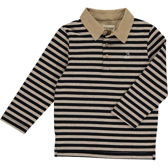 Waverly Striped Long Sleeve Polo Shirt, Black & Beige