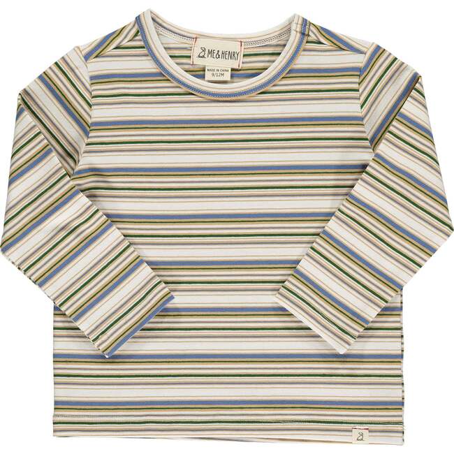 Toby Striped Round Neck Long Sleeve Tee, Beige & Blue & Green