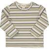 Toby Striped Round Neck Long Sleeve Tee, Beige & Blue & Green - T-Shirts - 1 - thumbnail