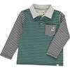 Trenton Striped Long Contrast Sleeve Rugby Tee, Green & Grey - Polo Shirts - 1 - thumbnail