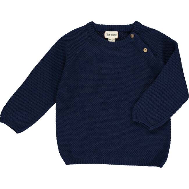 Roan Waffle Knit Buttoned Shoulder Sweater, Navy