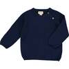 Roan Waffle Knit Buttoned Shoulder Sweater, Navy - Sweaters - 1 - thumbnail