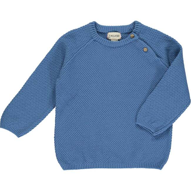 Roan Waffle Knit Buttoned Shoulder Sweater, Blue