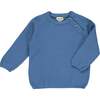 Roan Waffle Knit Buttoned Shoulder Sweater, Blue - Sweaters - 1 - thumbnail