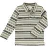 Midway Striped Long Sleeve Polo Shirt, Sage & Cream & Brown - Polo Shirts - 1 - thumbnail