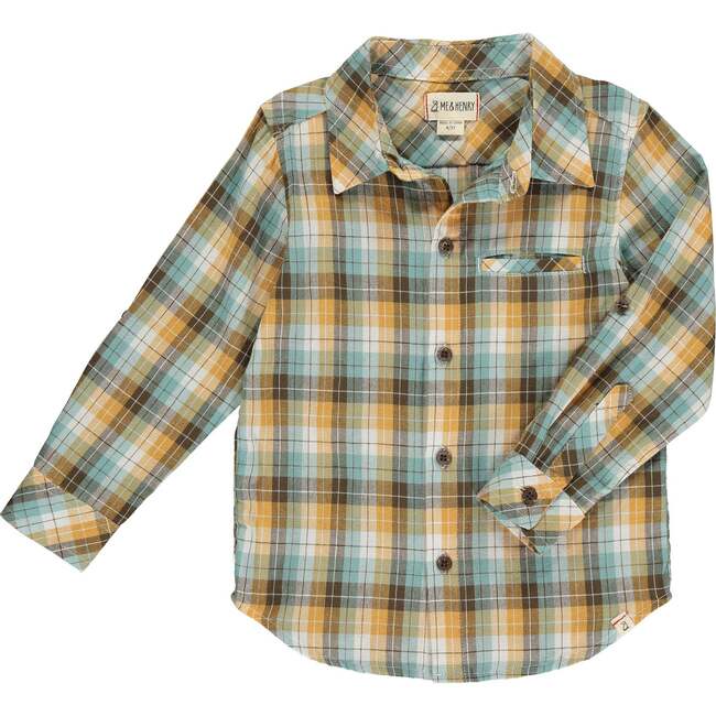 Atwood Woven Plaid Long Sleeve Shirt, Tan & Brown & Blue