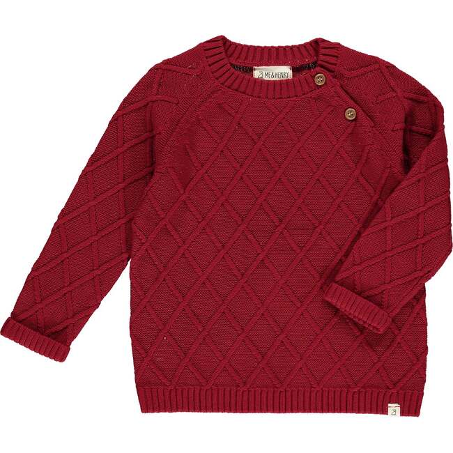 Archie Ribbed Diamond Knit Buttoned Shoulder Sweater, Red