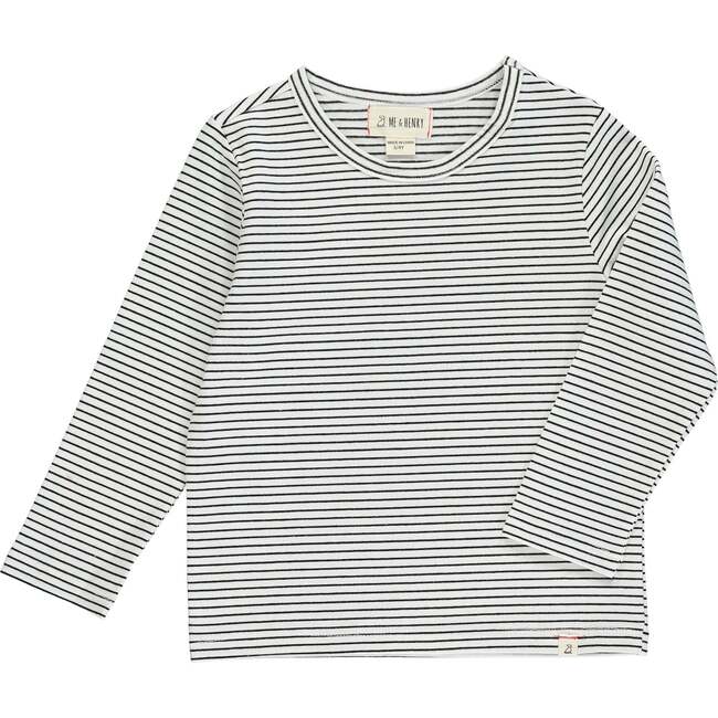 Alcoa Striped Round Neck Long Sleeve Tee, White & Black