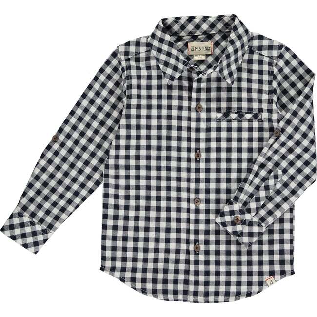 Atwood Woven Plaid Long Sleeve Shirt, Black & White Micro