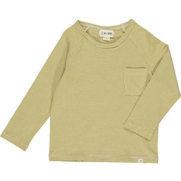 Alcoa Striped Round Neck Long Sleeve Pocket Tee, Mustard