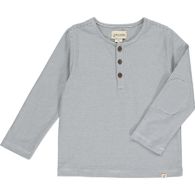 Adams Striped Henley Tee, Grey & White