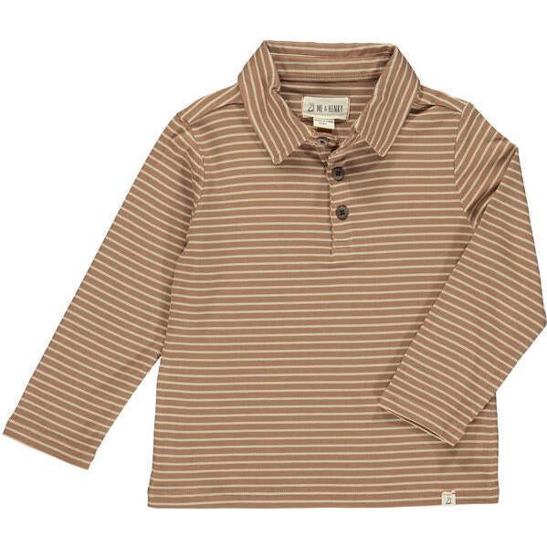 Spencer Striped Long Sleeve Polo Shirt, Brown & Tan