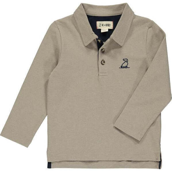 Spencer Pique Long Sleeve Polo Shirt, Tan