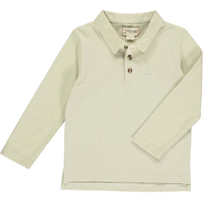 Spencer Pique Long Sleeve Polo Shirt, Cream