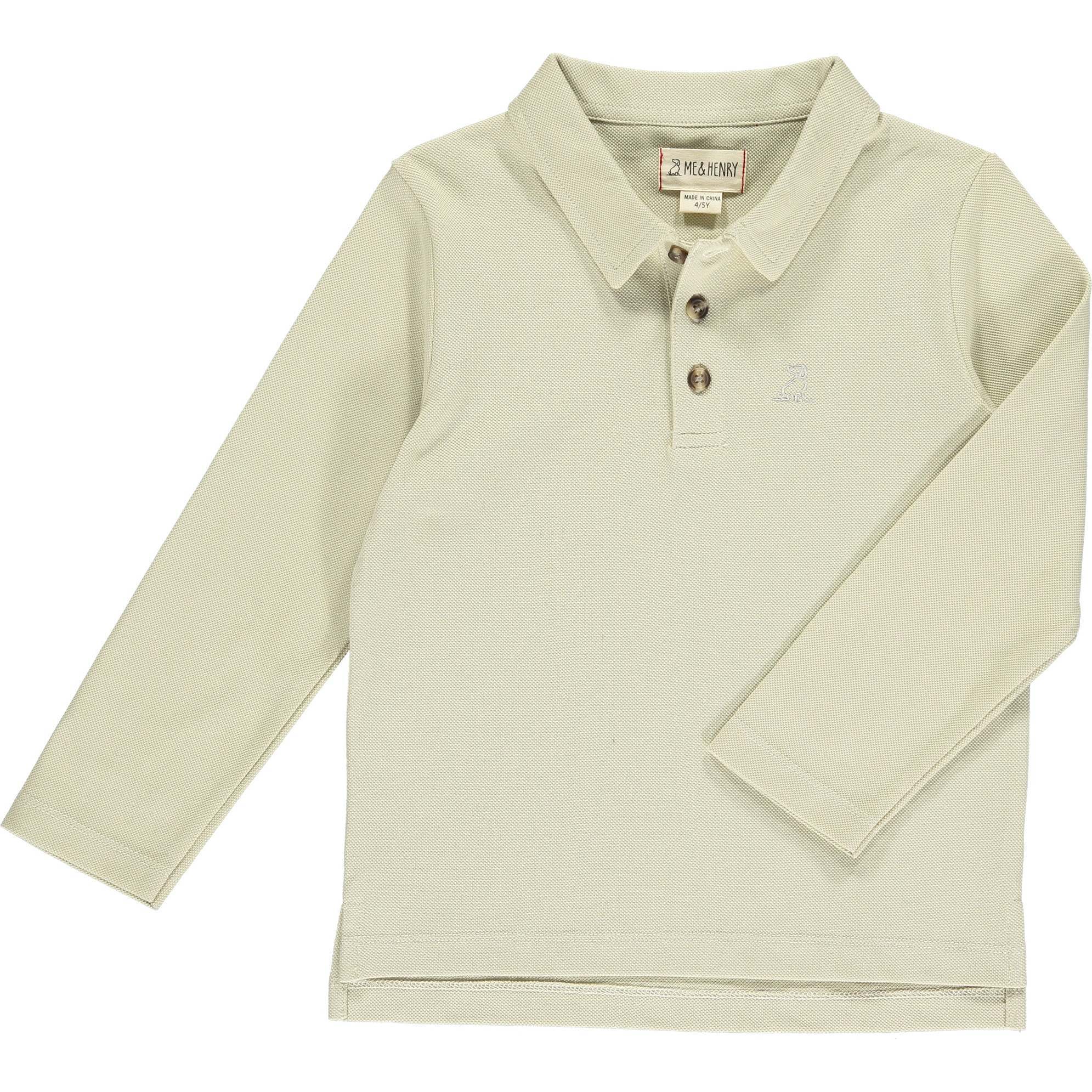 Spencer Pique Long Sleeve Polo Shirt, Cream - Polo Shirts - 1