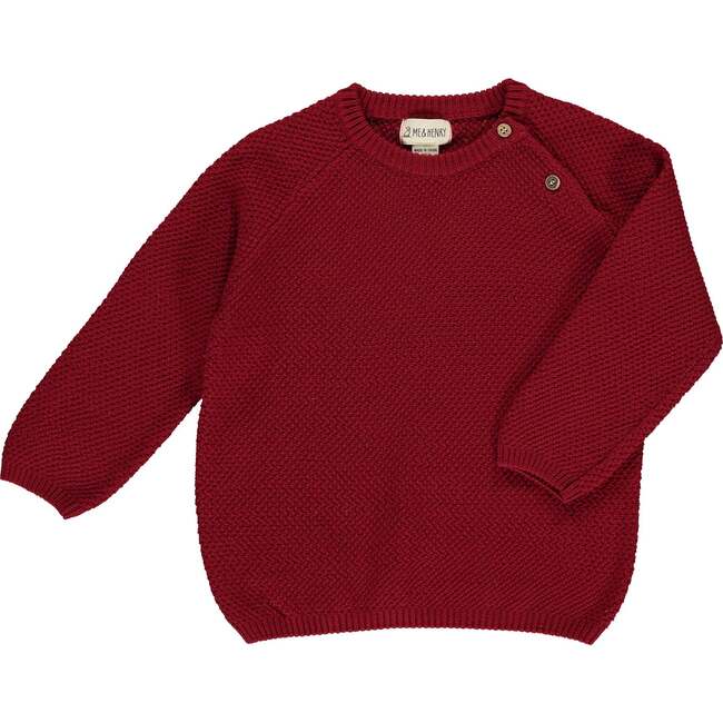 Roan Waffle Knit Buttoned Shoulder Sweater, Red