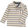 Rockwood Ribbed Striped Long Sleeve Polo Shirt, Beige & Navy - Polo Shirts - 1 - thumbnail