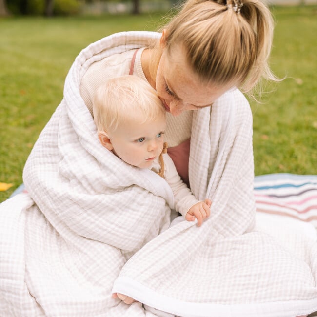 XL Cotton Muslin Throw-Size Quilt Blanket 60X72, Tan Gingham - Quilts - 5