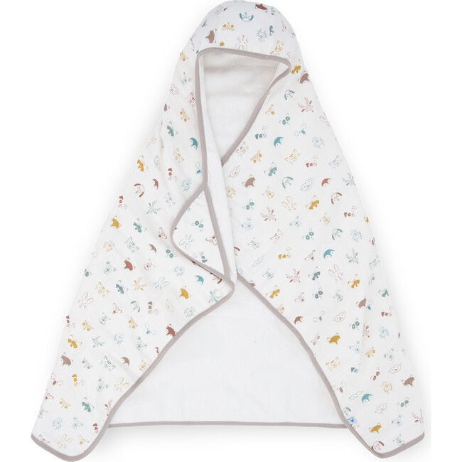 Toddler Large Cotton Print Plush Hooded Towel 42X47, Animal Crowd