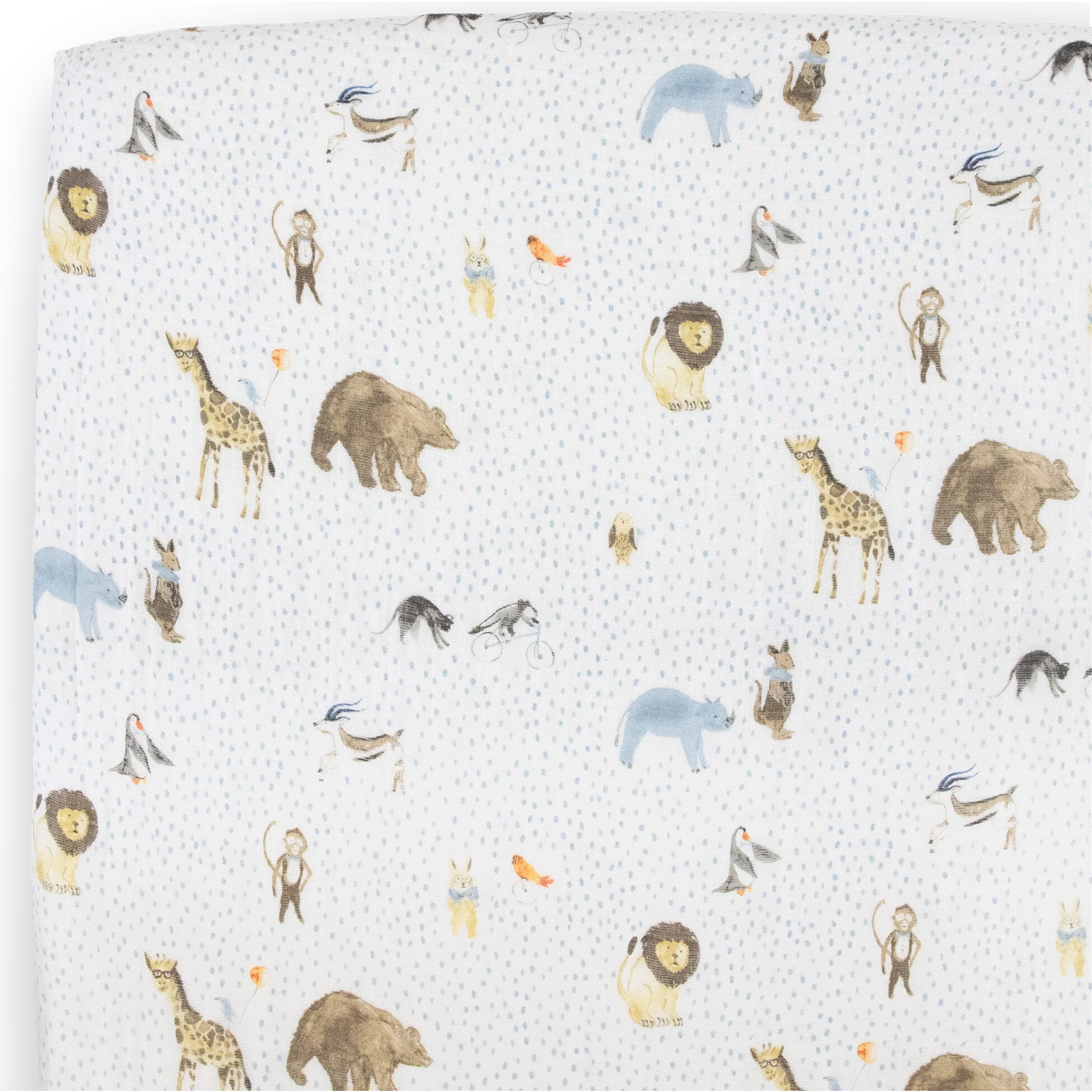 Cotton Print Muslin Standard-Size Crib Sheet, Party Animals - Crib Sheets - 1