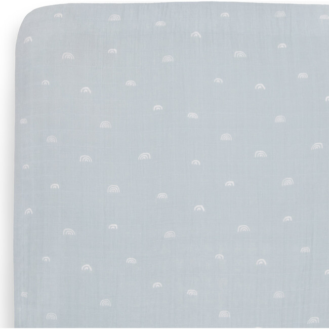 Cotton Print Muslin Standard-Size Crib Sheet, Blue Rainbow