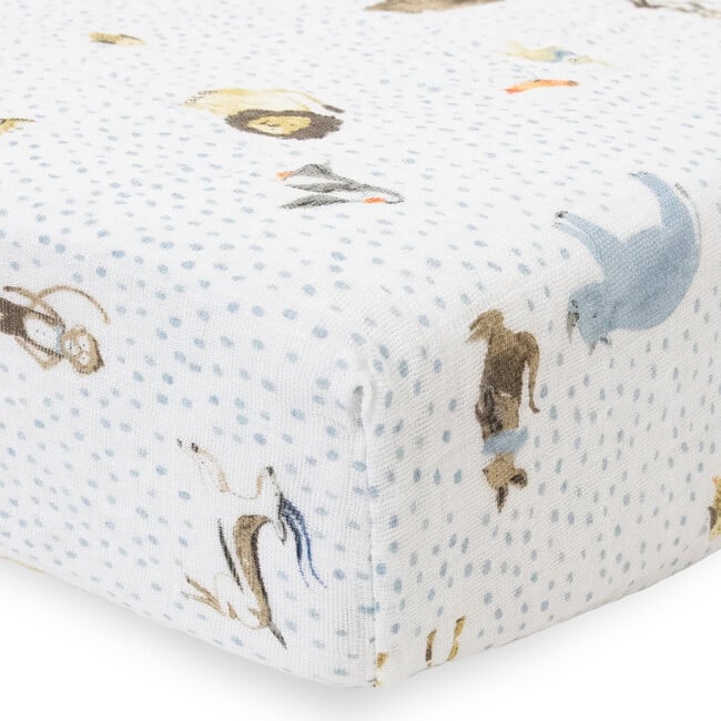 Cotton Print Muslin Standard-Size Crib Sheet, Party Animals - Crib Sheets - 2