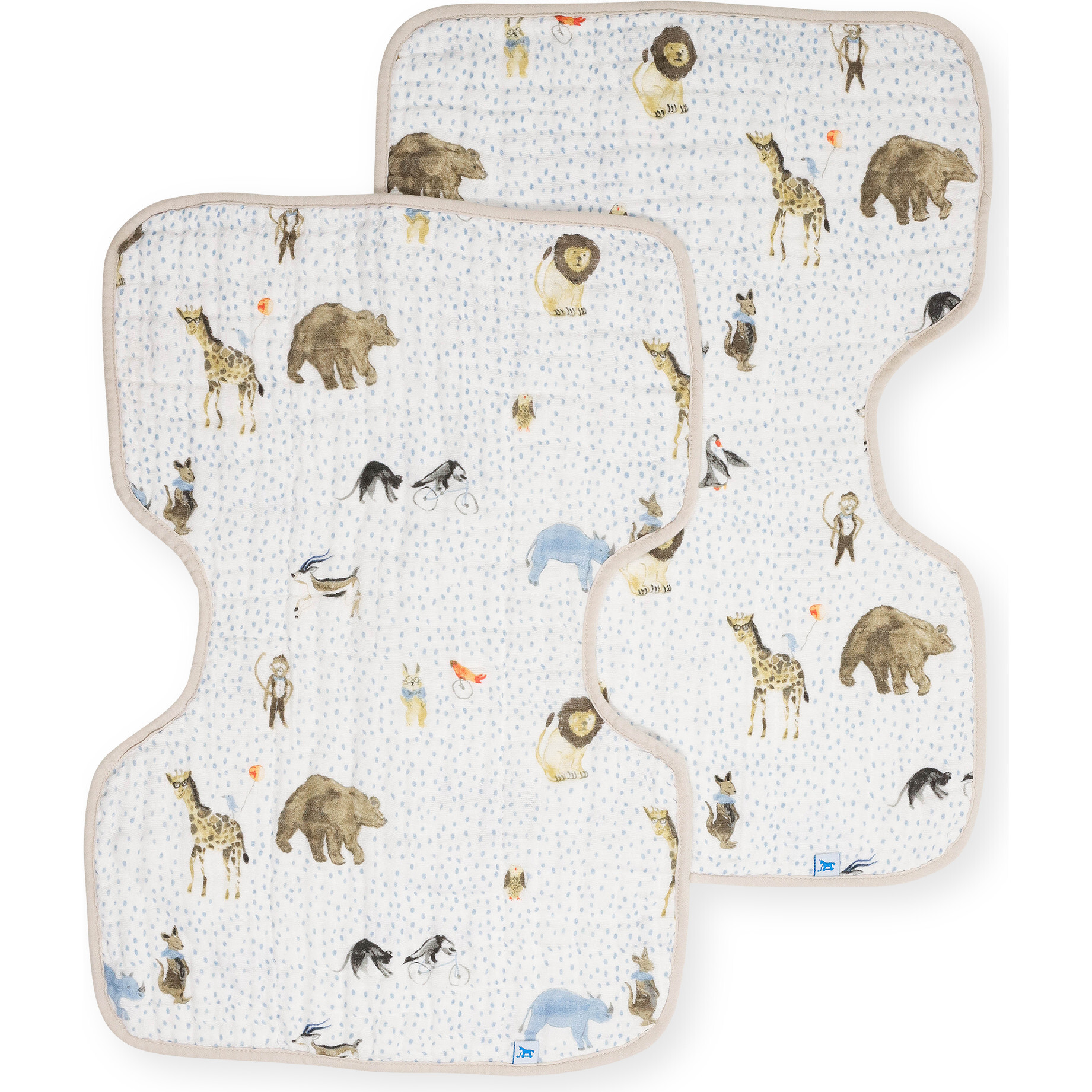 Cotton Muslin Multi-Layered Burp Cloth 14X21, Party Animals (Pack Of 2) - Burp Cloths - 1